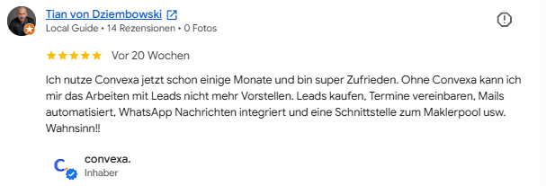 Google-Bewertung mit 5 Sternen von Tian von Dziembowski