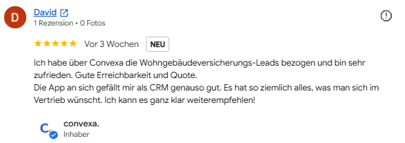 Google-Bewertung mit 5 Sternen von David