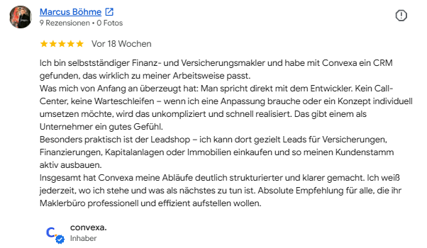 Google-Bewertung mit 5 Sternen von Marcus Böhme