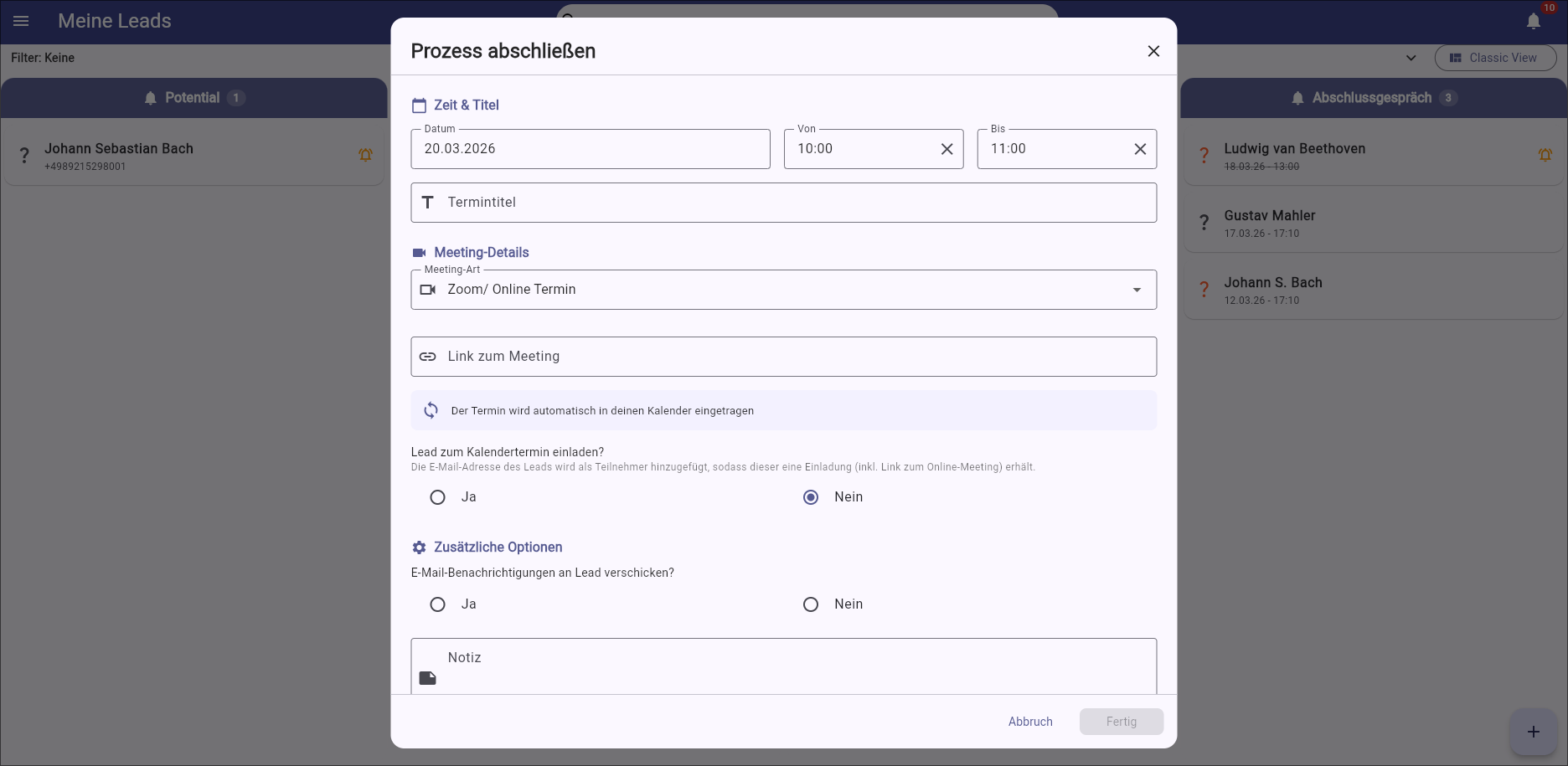Kundenverwaltungs-Terminverschiebung